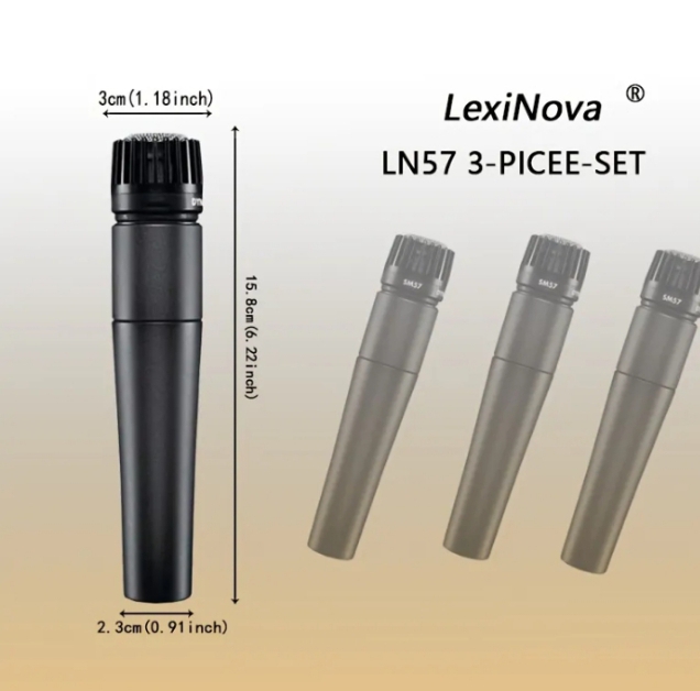 Conjunto de 3 Microfones Dinâmicos com Fio LN57