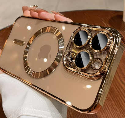 Capa de IPhone 15 Dourado Transparente