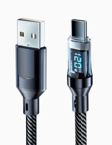 Cabo USB A para USB C 120W com Ecrã Digital Para IPhone/ Xiaomi / Samsung