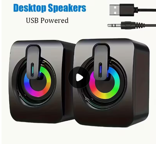 Caixa de Som Com Fio Para Computador Com Iluminação Led Colorida